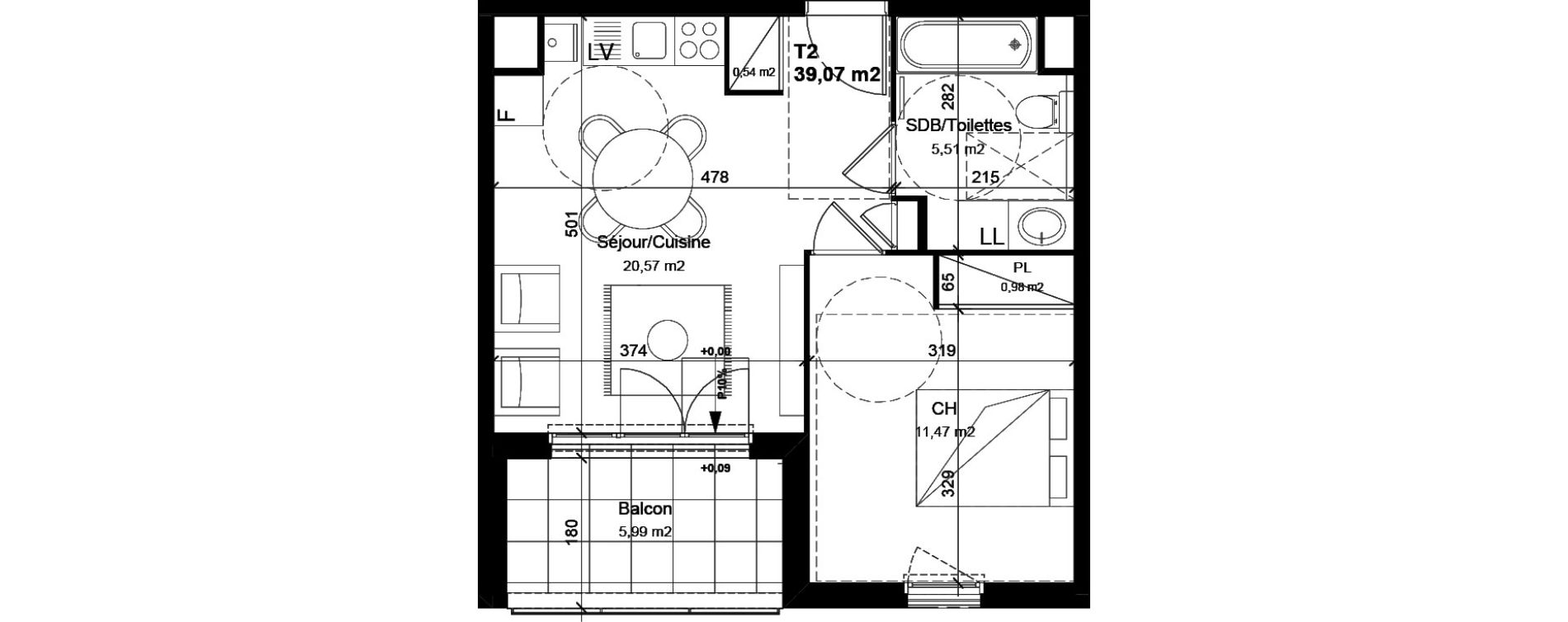 Appartement T2 de 39,07 m2 &agrave; V&eacute;nissieux Centre