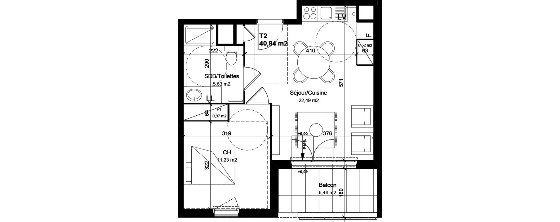 Appartement T2 de 40,84 m2 &agrave; V&eacute;nissieux Centre