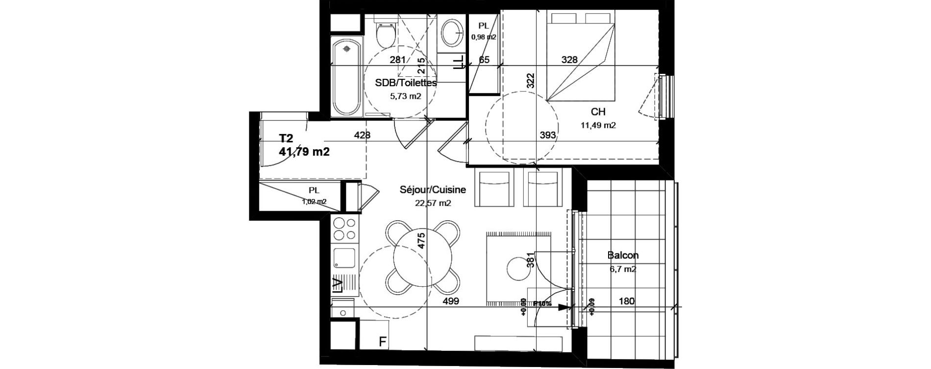 Appartement T2 de 41,79 m2 &agrave; V&eacute;nissieux Centre