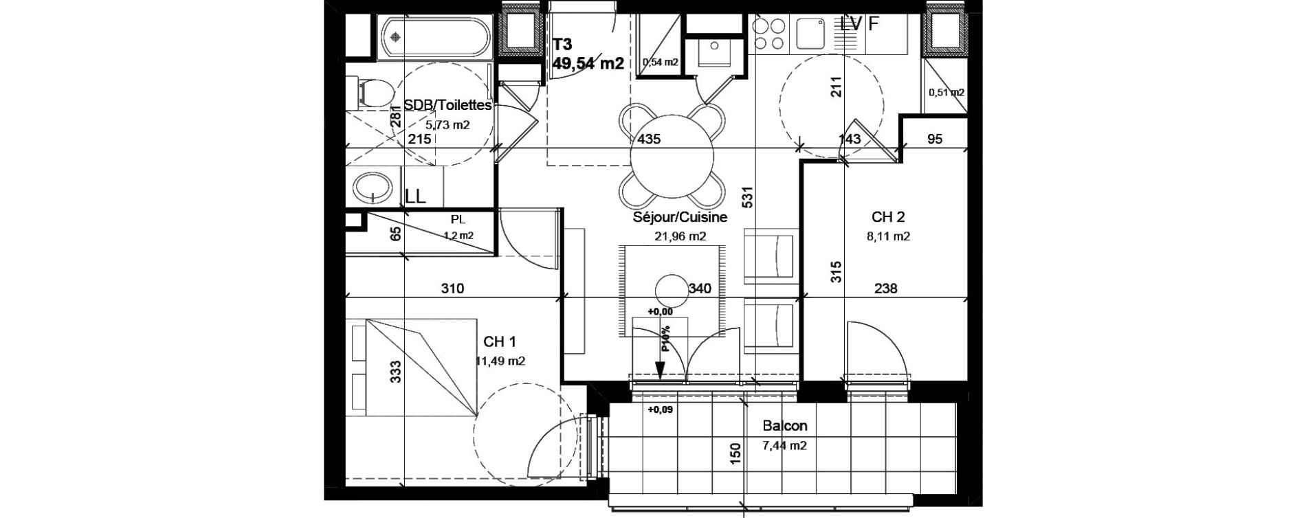 Appartement T3 de 49,54 m2 &agrave; V&eacute;nissieux Centre