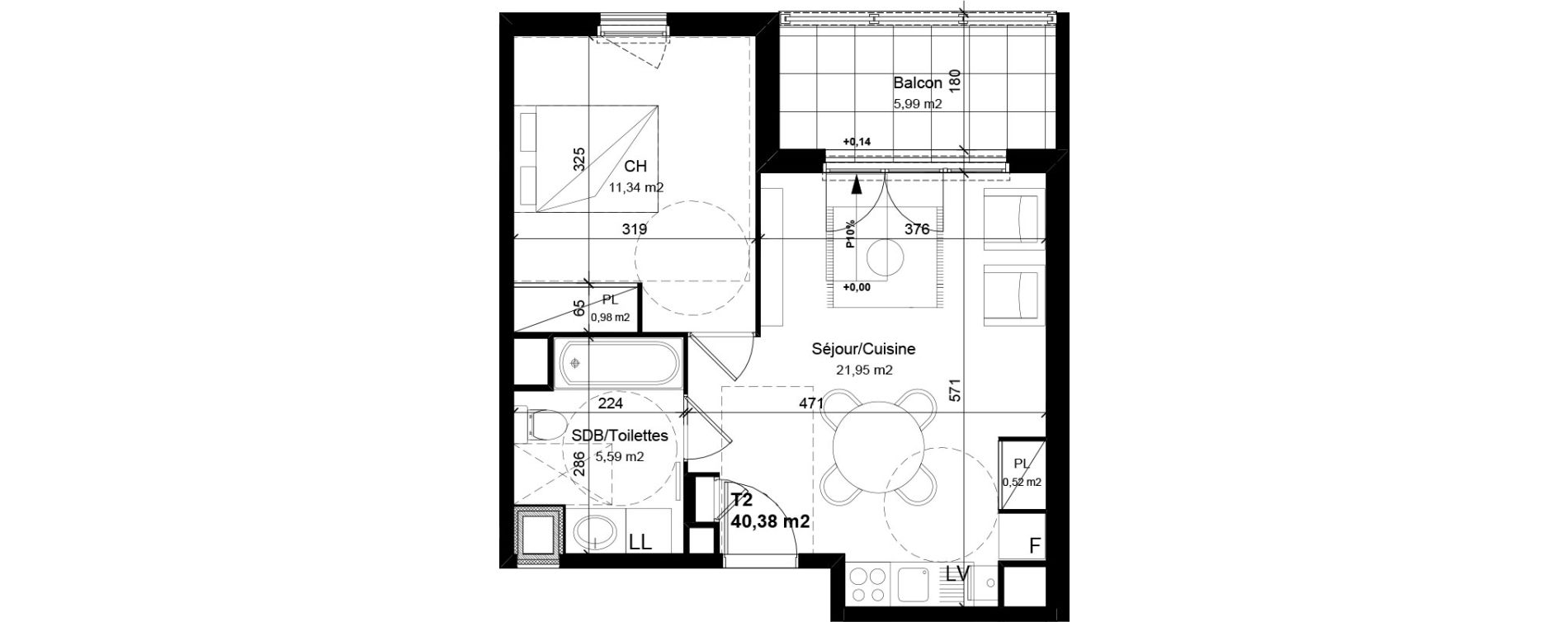 Appartement T2 de 40,38 m2 &agrave; V&eacute;nissieux Centre