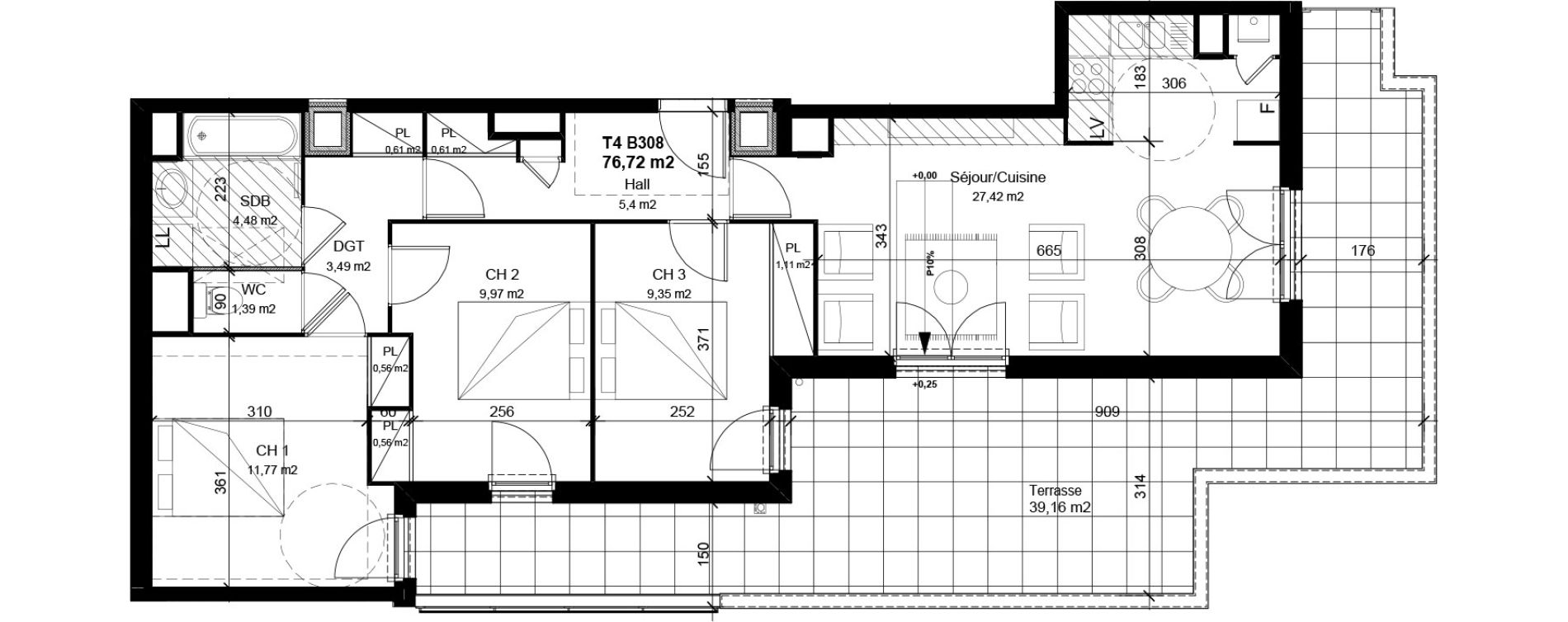 Appartement T4 de 76,72 m2 &agrave; V&eacute;nissieux Centre