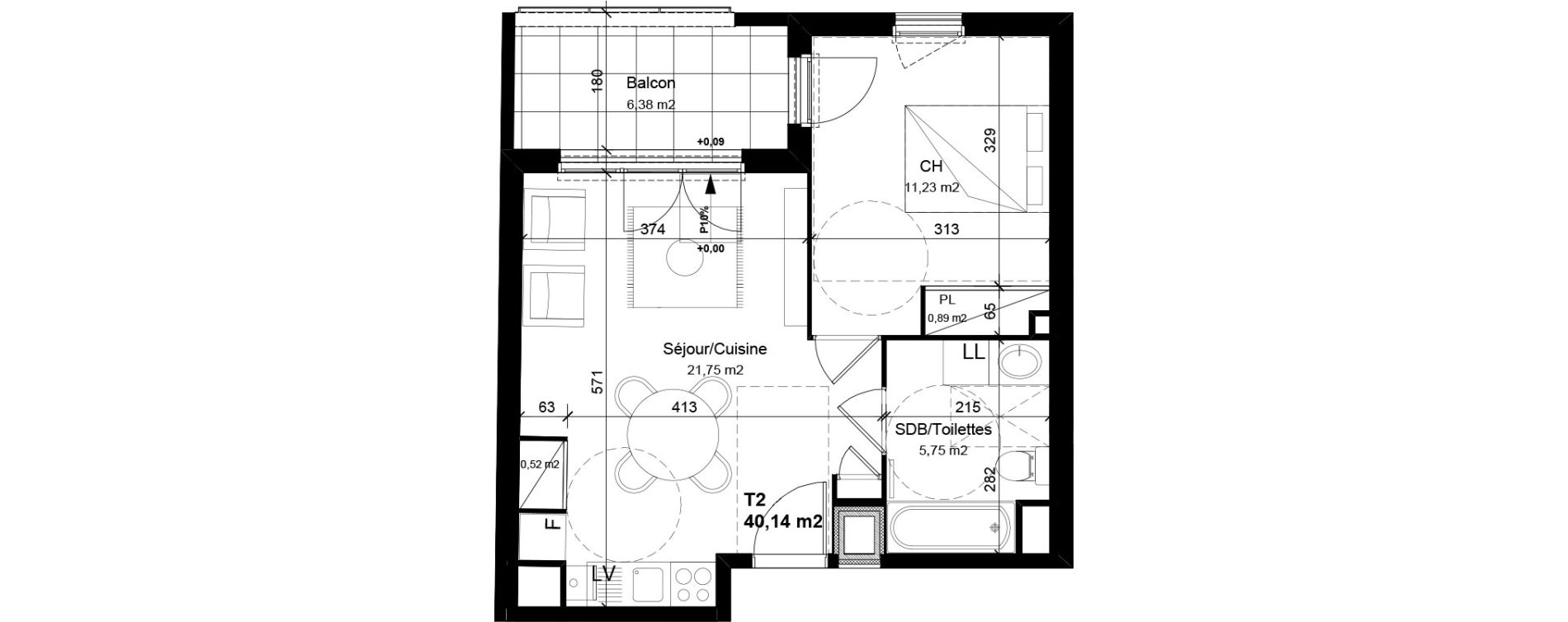Appartement T2 de 40,14 m2 &agrave; V&eacute;nissieux Centre