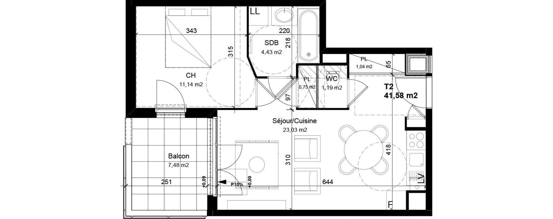 Appartement T2 de 41,58 m2 &agrave; V&eacute;nissieux Centre