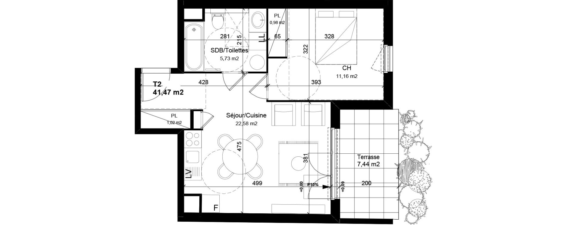 Appartement T2 de 41,47 m2 &agrave; V&eacute;nissieux Centre