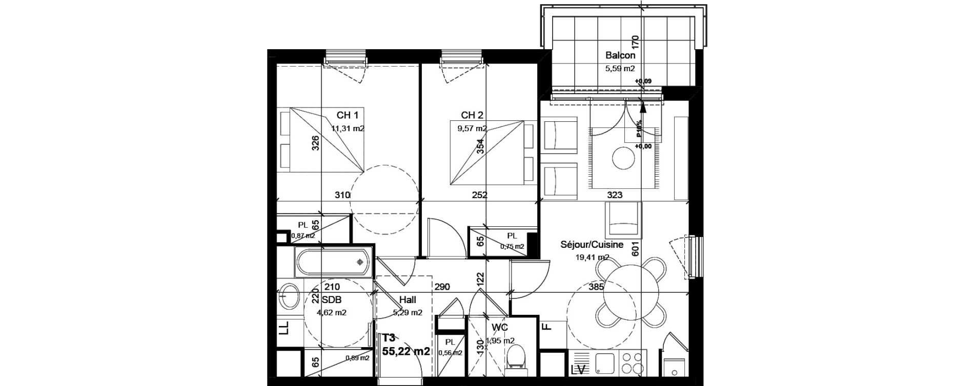Appartement T3 de 55,22 m2 &agrave; V&eacute;nissieux Centre
