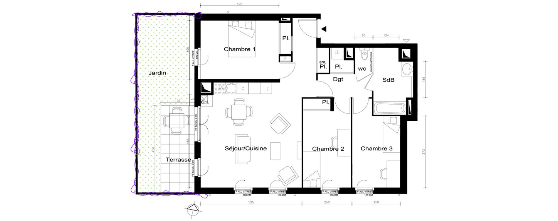 Appartement T4 de 82,20 m2 &agrave; V&eacute;nissieux Centre