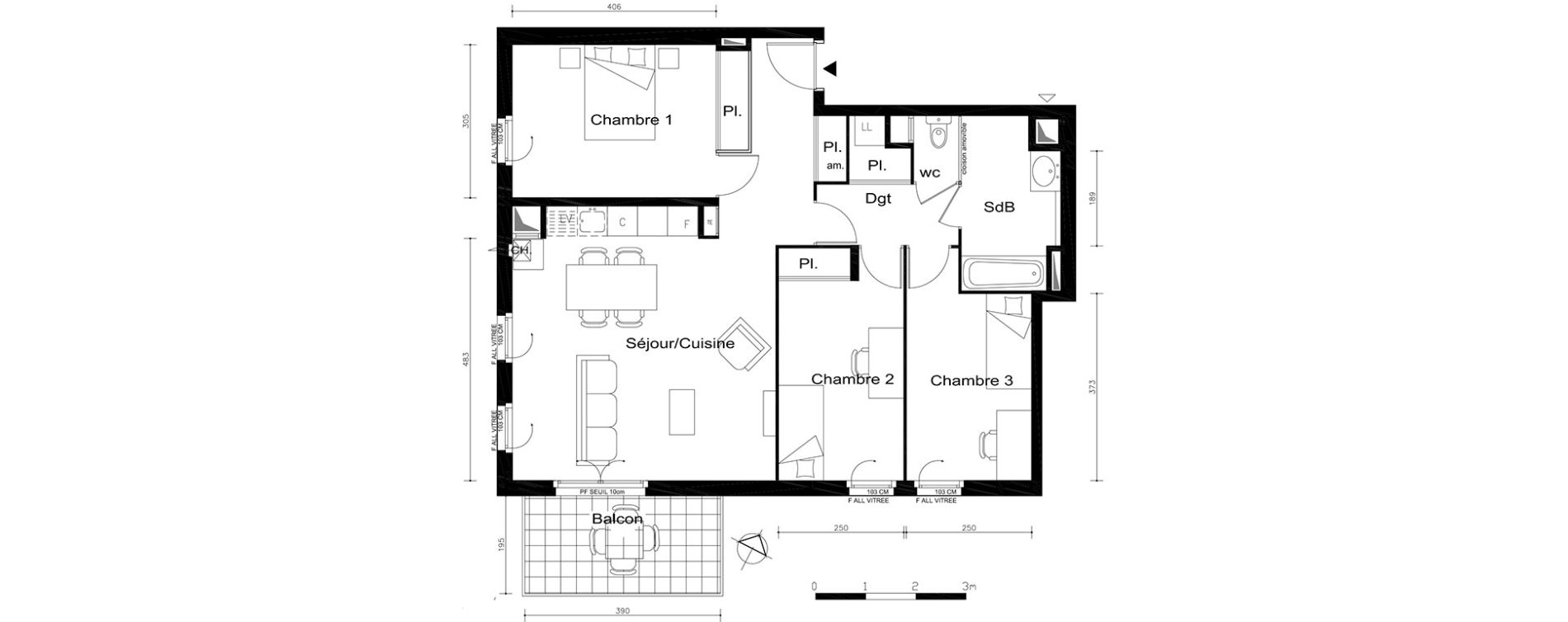 Appartement T4 de 81,95 m2 &agrave; V&eacute;nissieux Centre