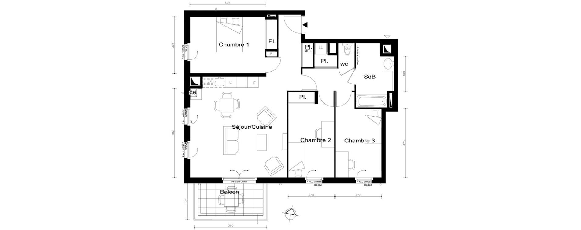 Appartement T4 de 82,20 m2 &agrave; V&eacute;nissieux Centre