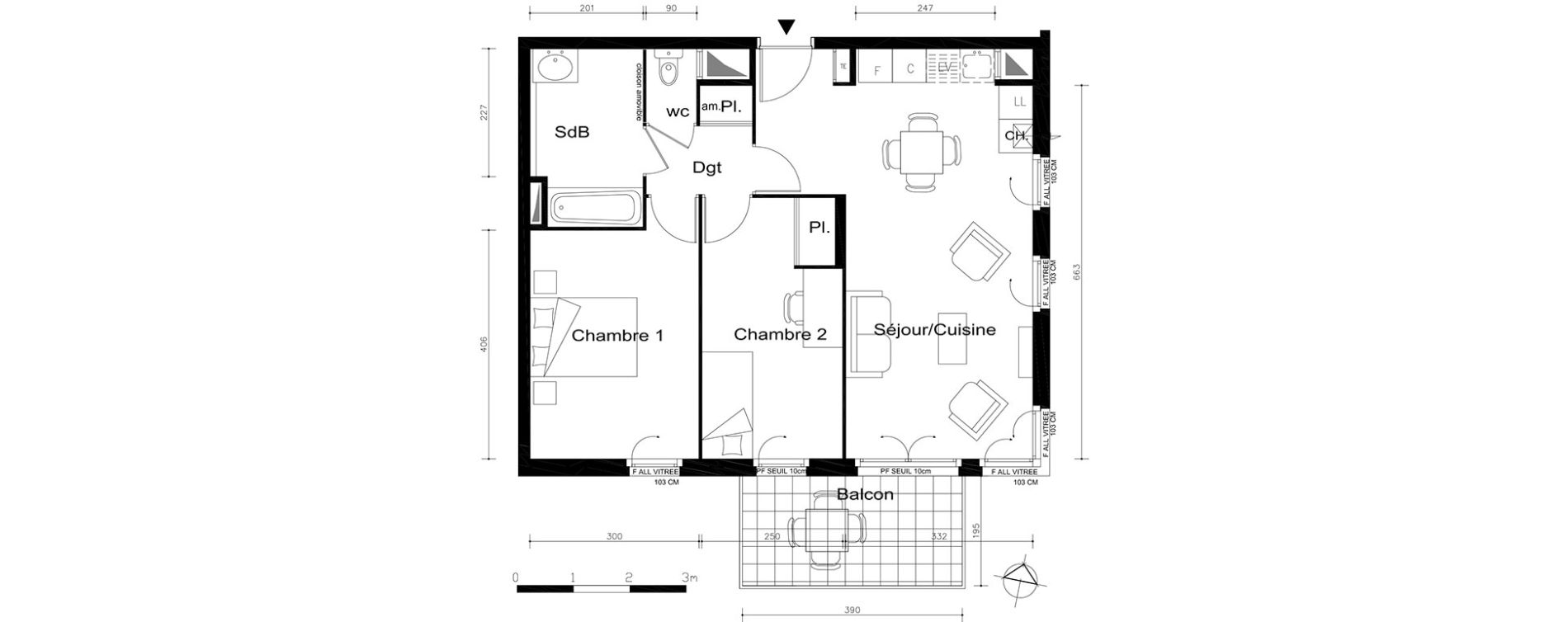 Appartement T3 de 61,80 m2 &agrave; V&eacute;nissieux Centre