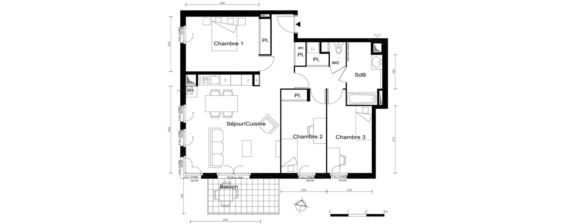 Appartement T4 de 81,95 m2 &agrave; V&eacute;nissieux Centre