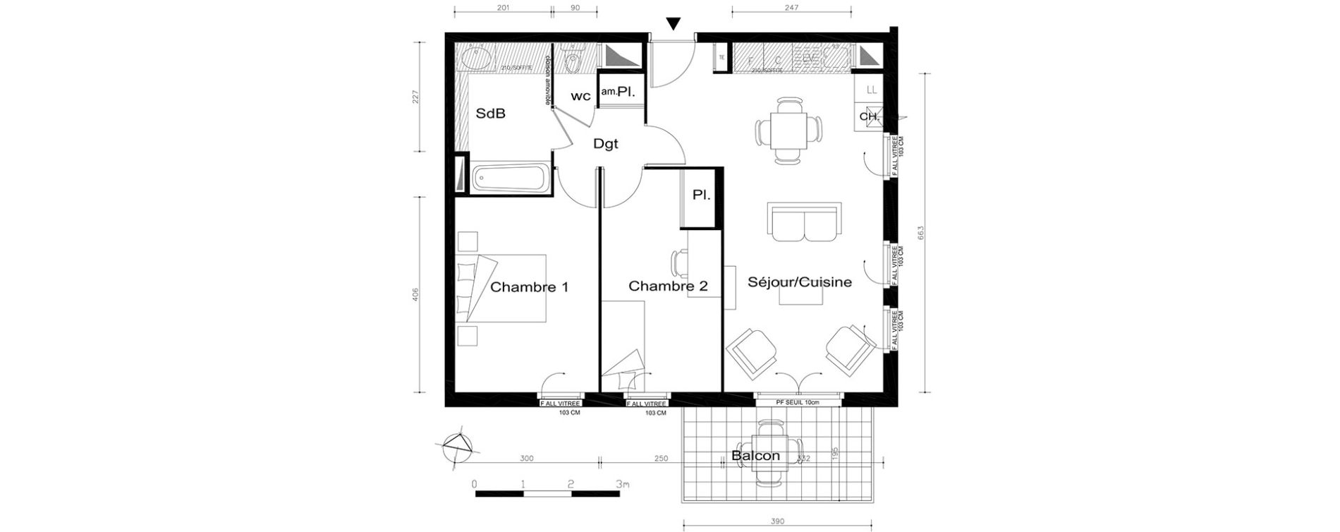 Appartement T3 de 61,80 m2 &agrave; V&eacute;nissieux Centre