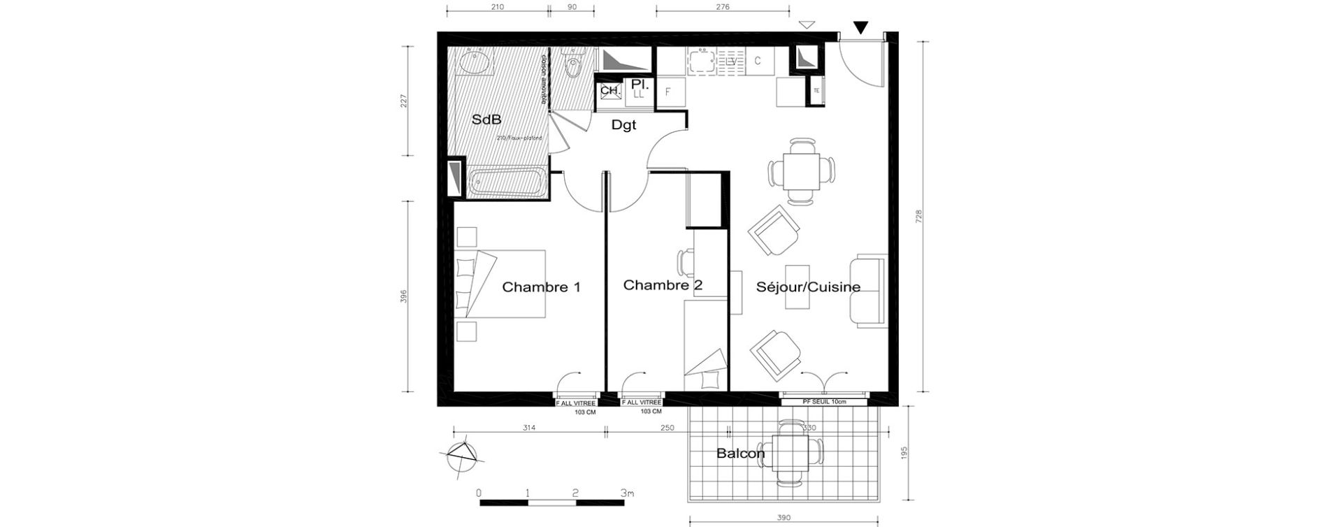 Appartement T3 de 62,05 m2 &agrave; V&eacute;nissieux Centre