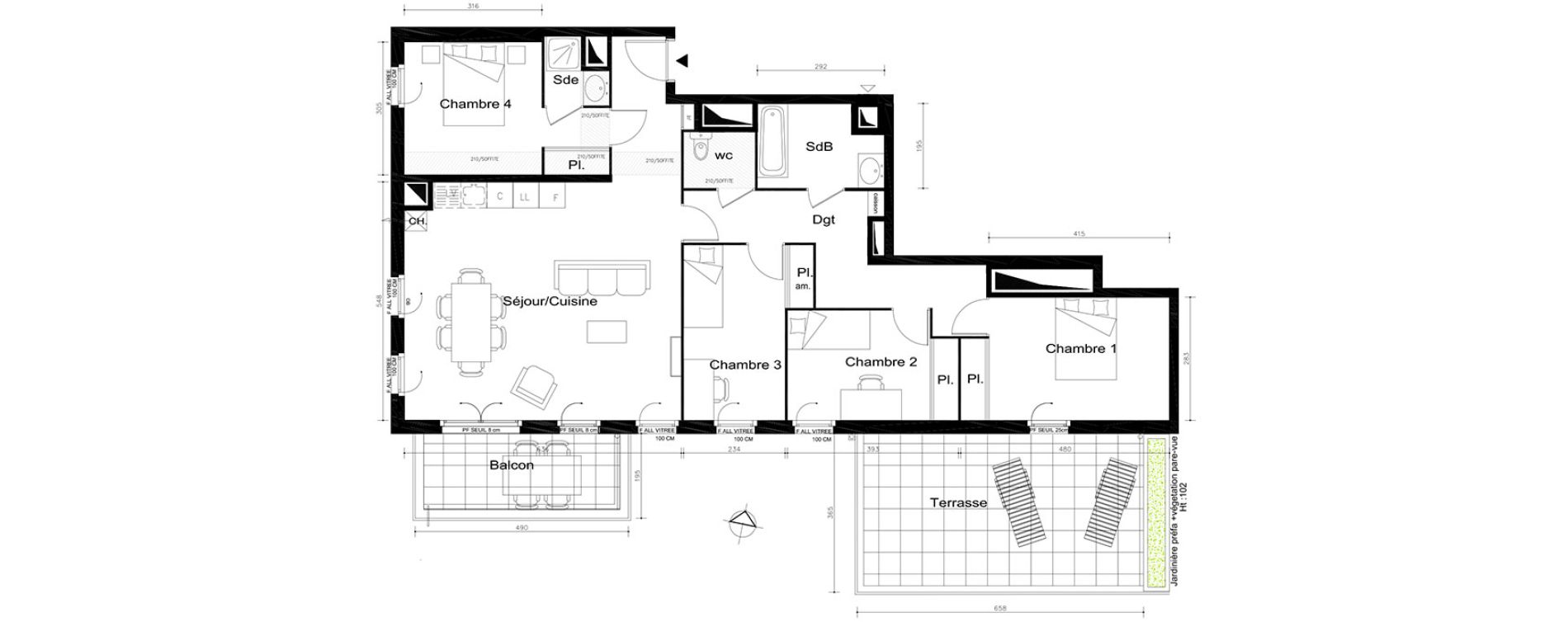 Appartement T5 de 103,80 m2 &agrave; V&eacute;nissieux Centre