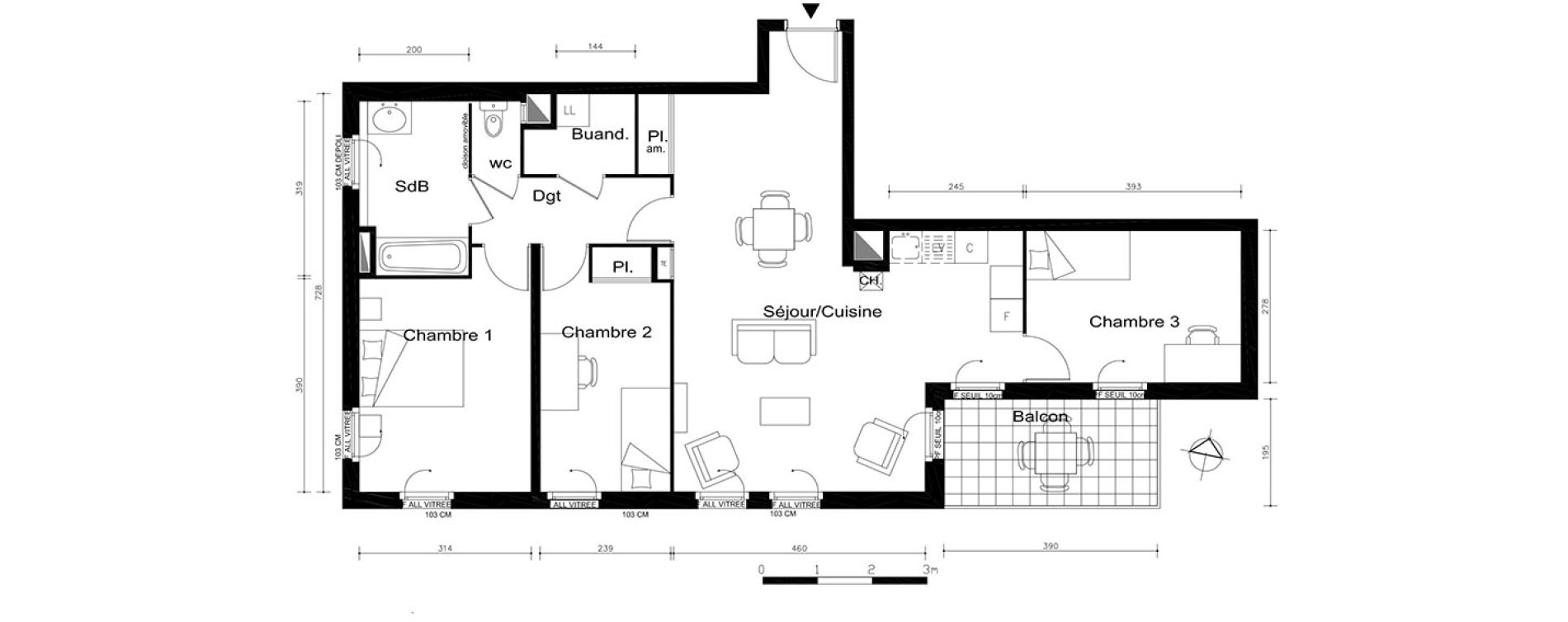 Appartement T4 de 85,15 m2 &agrave; V&eacute;nissieux Centre
