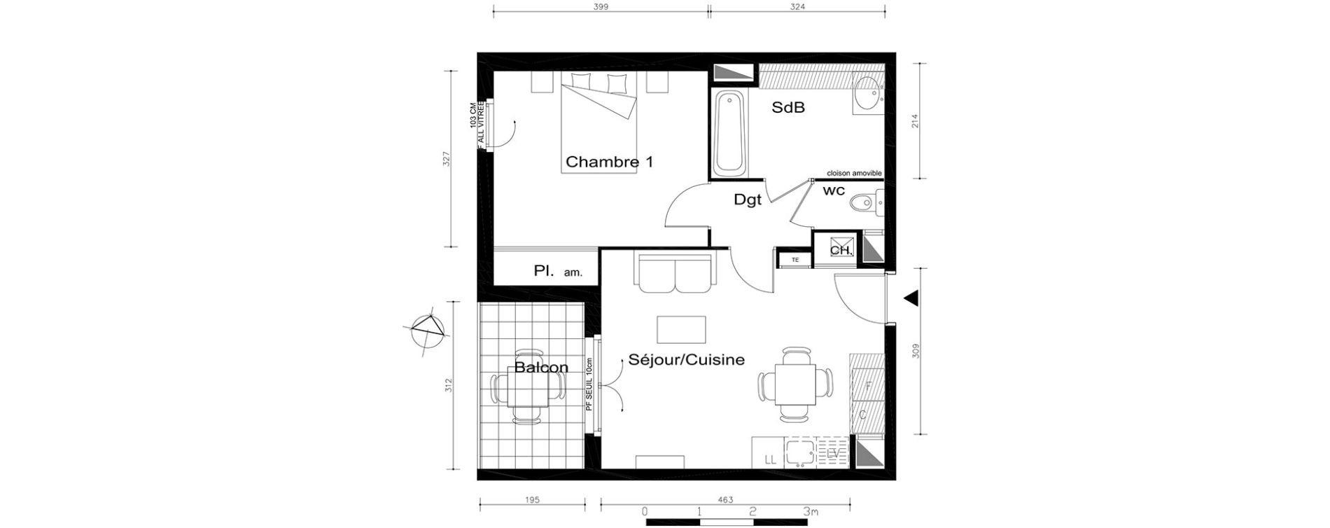 Appartement T2 de 45,20 m2 &agrave; V&eacute;nissieux Centre