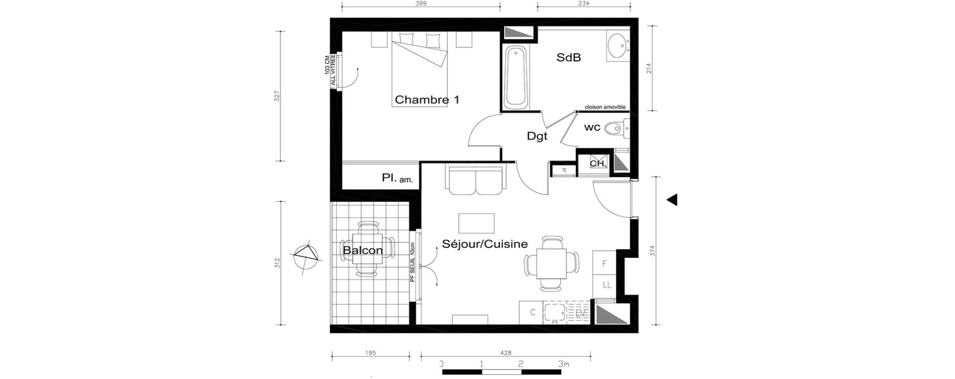 Appartement T2 de 44,55 m2 &agrave; V&eacute;nissieux Centre