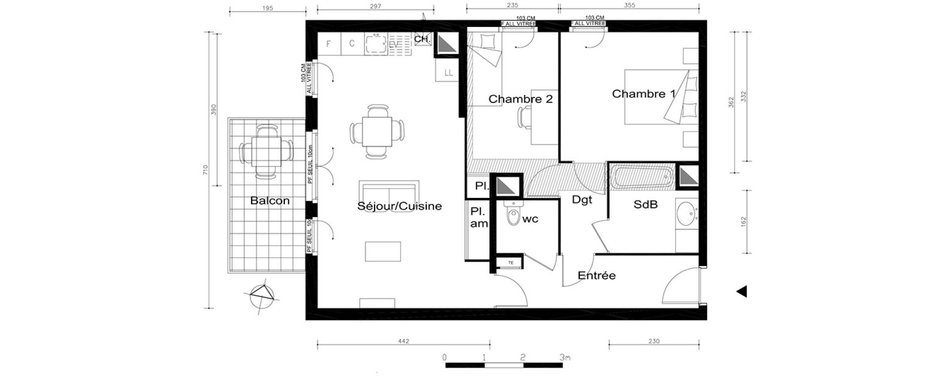 Appartement T3 de 65,65 m2 &agrave; V&eacute;nissieux Centre