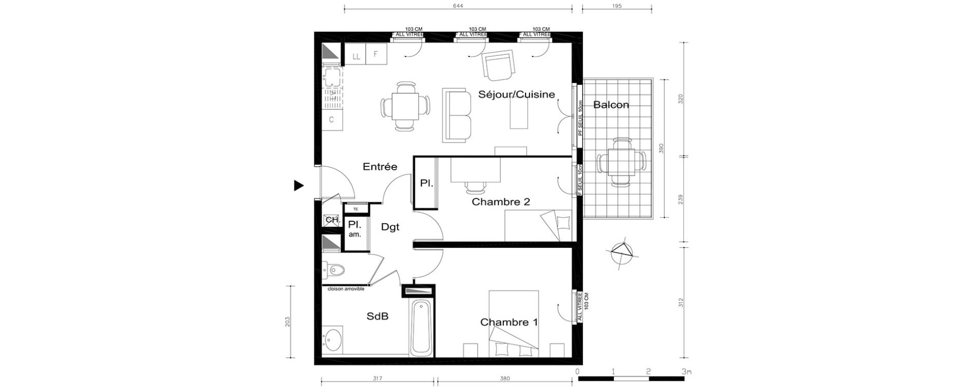 Appartement T3 de 59,90 m2 &agrave; V&eacute;nissieux Centre
