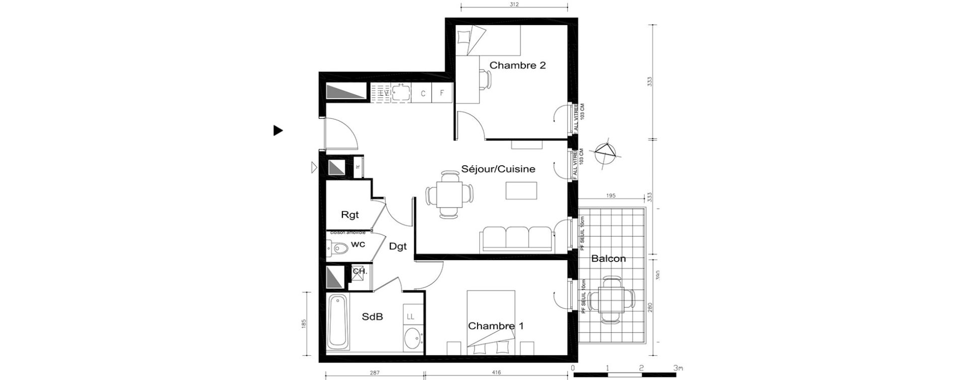 Appartement T3 de 58,20 m2 &agrave; V&eacute;nissieux Centre