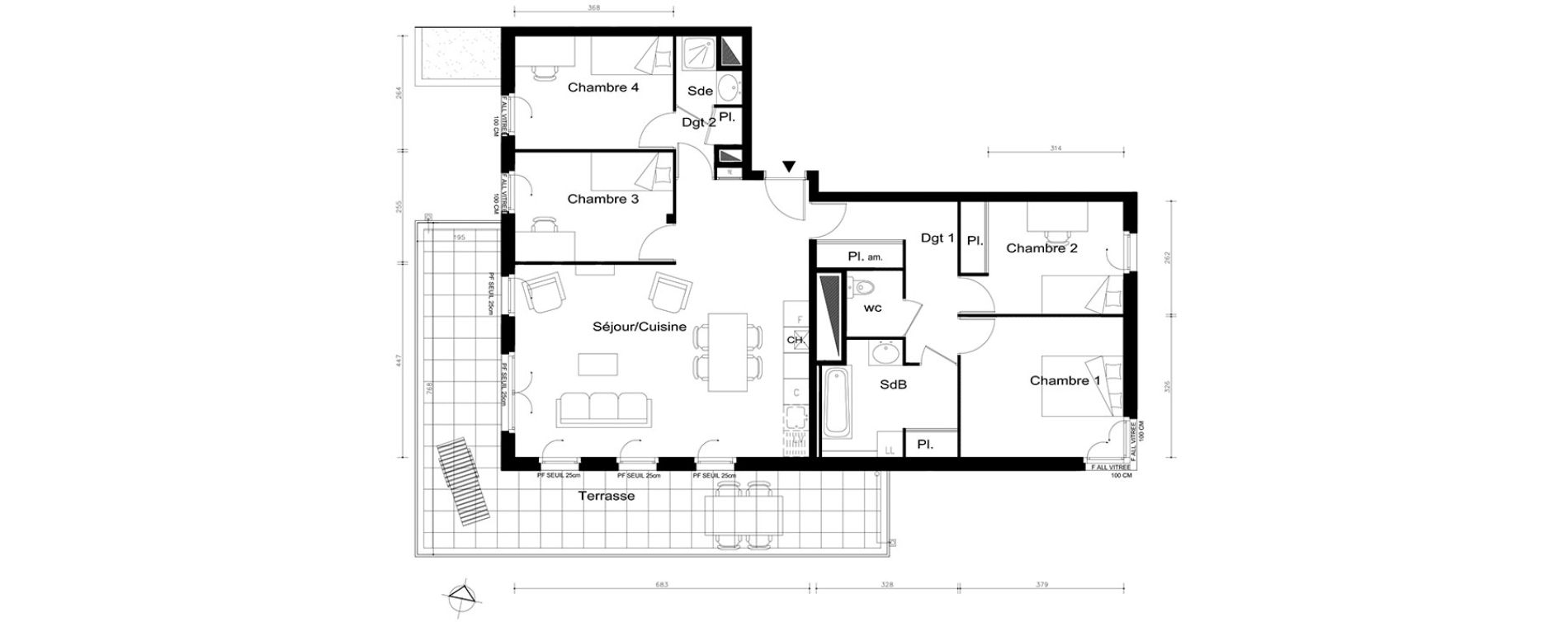 Appartement T5 de 99,15 m2 &agrave; V&eacute;nissieux Centre