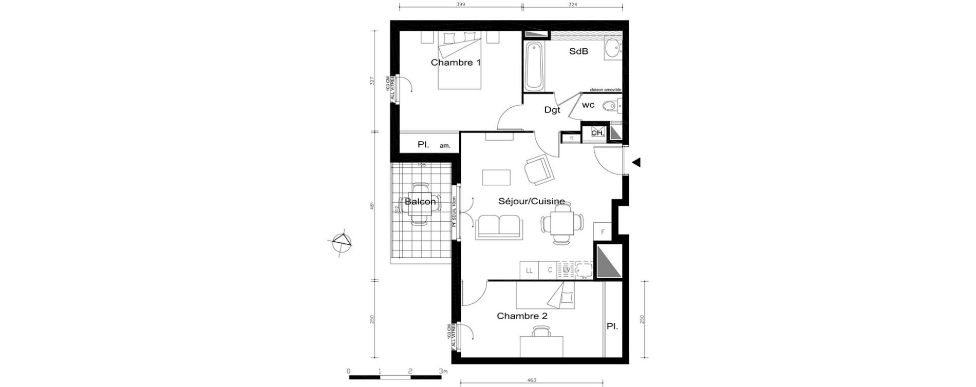 Appartement T3 de 60,50 m2 &agrave; V&eacute;nissieux Centre