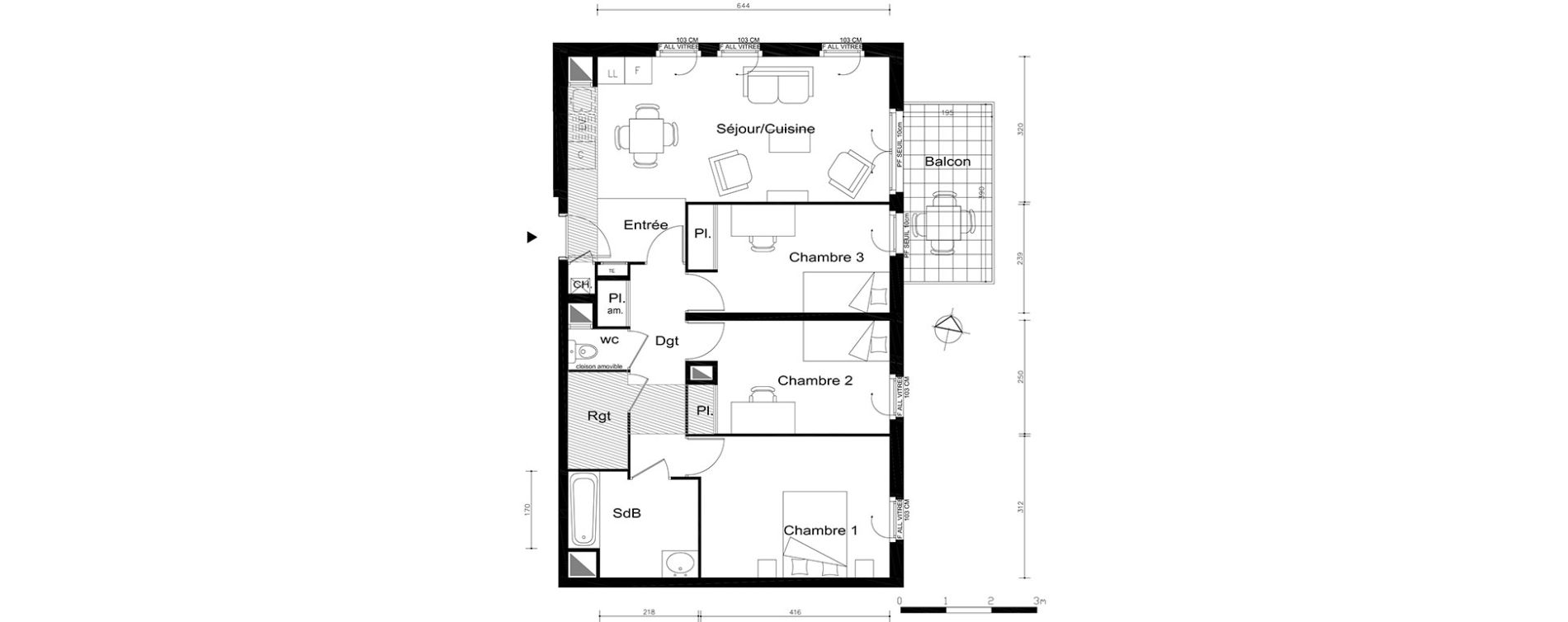 Appartement T4 de 76,95 m2 &agrave; V&eacute;nissieux Centre