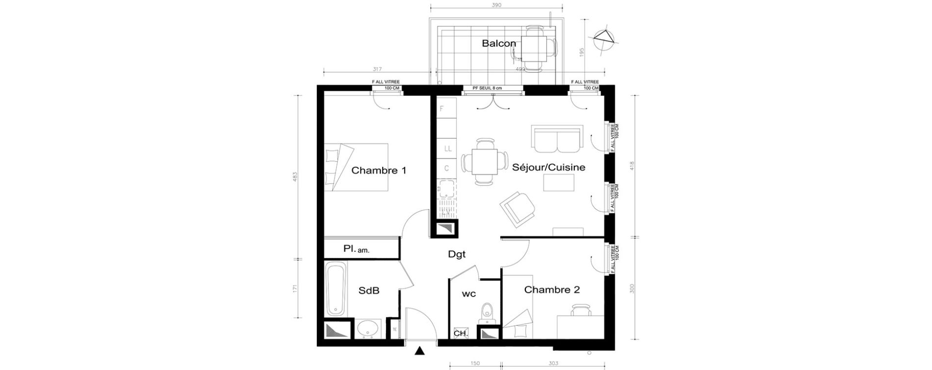 Appartement T3 de 57,05 m2 &agrave; V&eacute;nissieux Centre