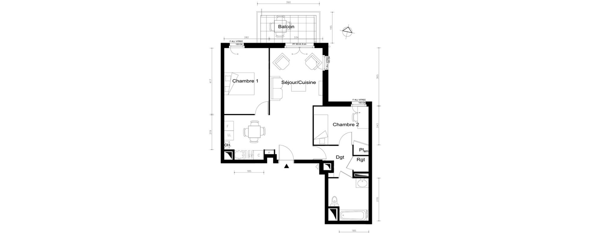 Appartement T3 de 60,40 m2 &agrave; V&eacute;nissieux Centre
