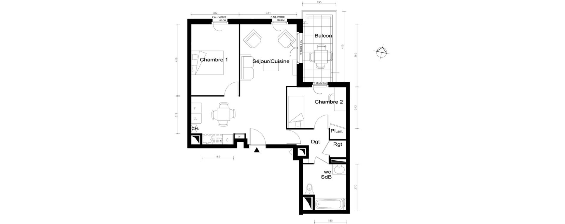 Appartement T3 de 60,40 m2 &agrave; V&eacute;nissieux Centre