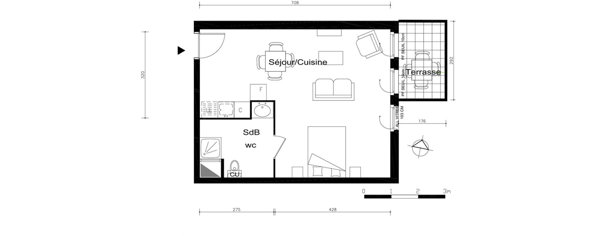 Appartement T1 de 37,85 m2 &agrave; V&eacute;nissieux Centre