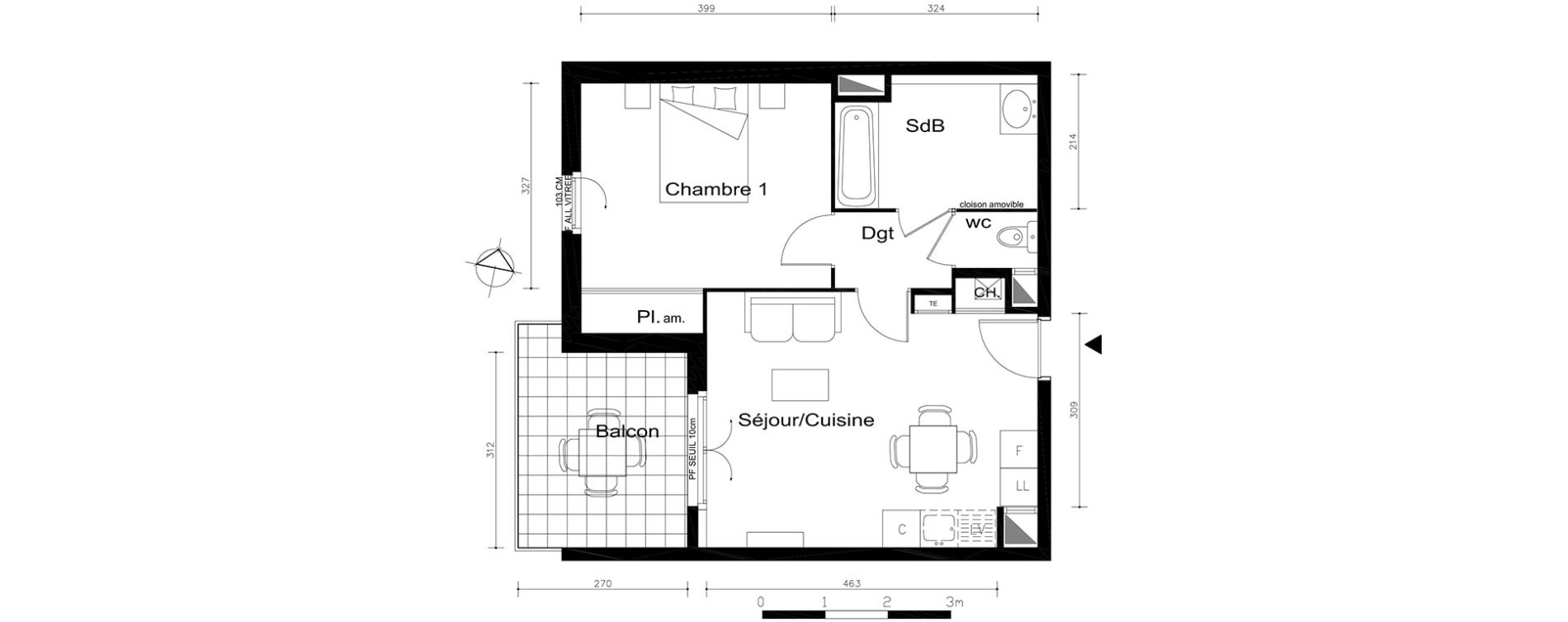 Appartement T2 de 45,20 m2 &agrave; V&eacute;nissieux Centre