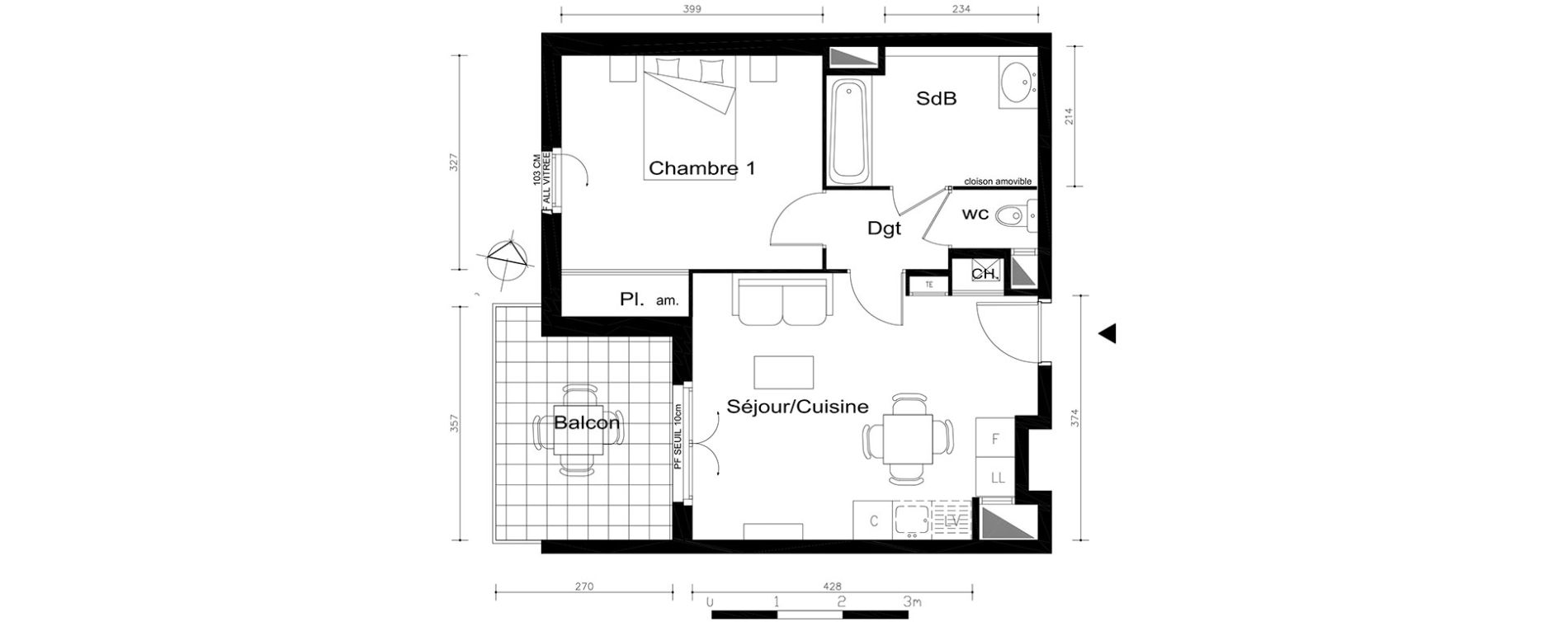 Appartement T2 de 44,55 m2 &agrave; V&eacute;nissieux Centre