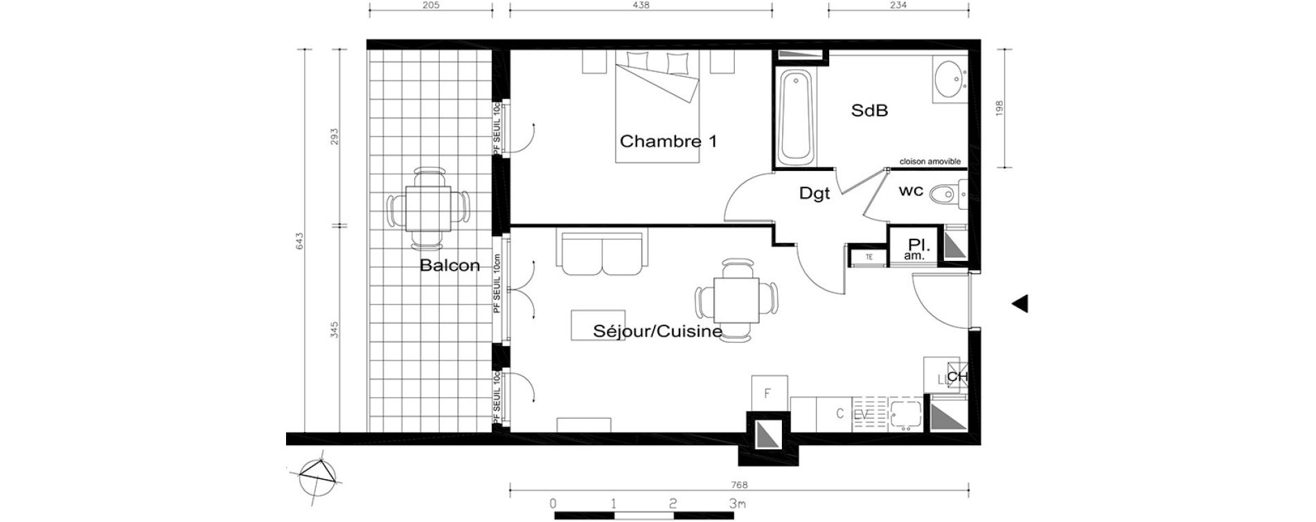 Appartement T2 de 46,65 m2 &agrave; V&eacute;nissieux Centre