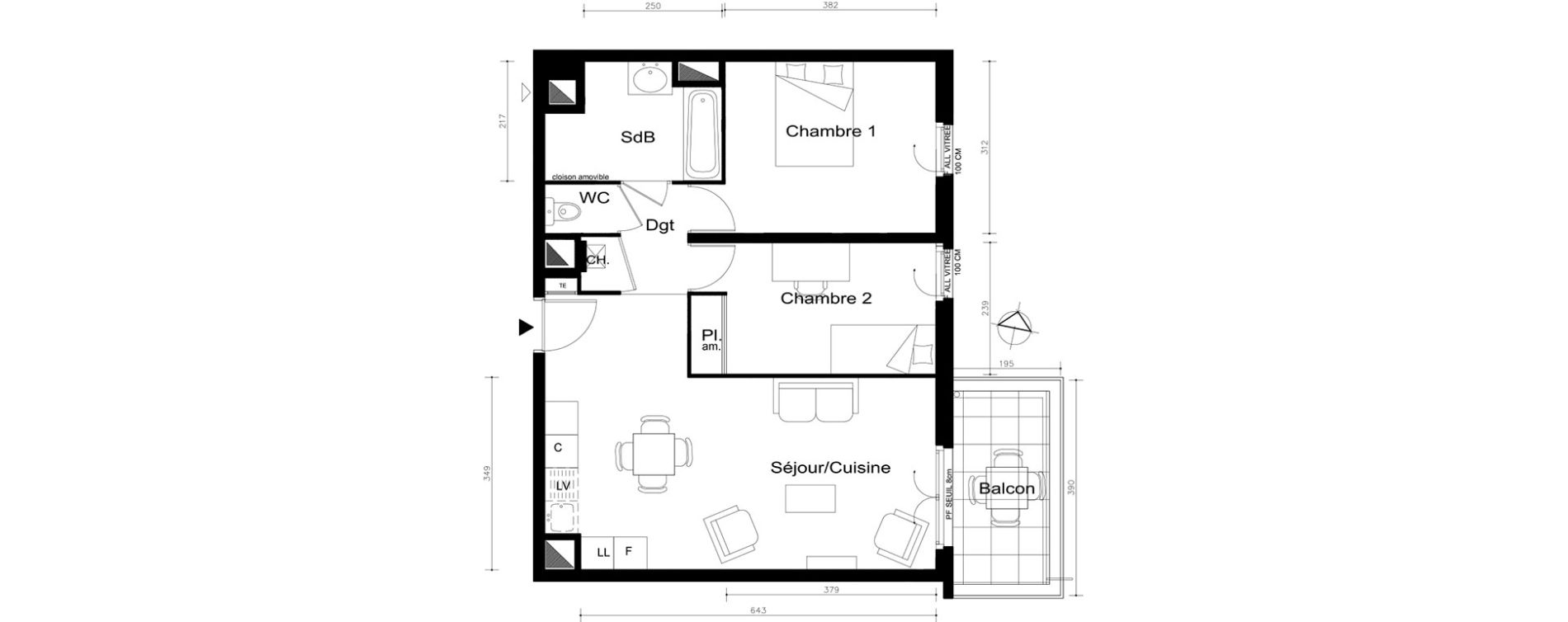 Appartement T3 de 61,20 m2 &agrave; V&eacute;nissieux Centre