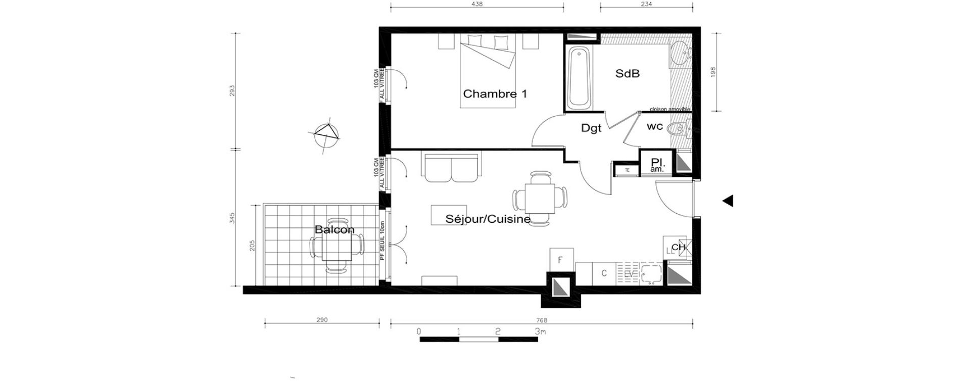 Appartement T2 de 46,65 m2 &agrave; V&eacute;nissieux Centre