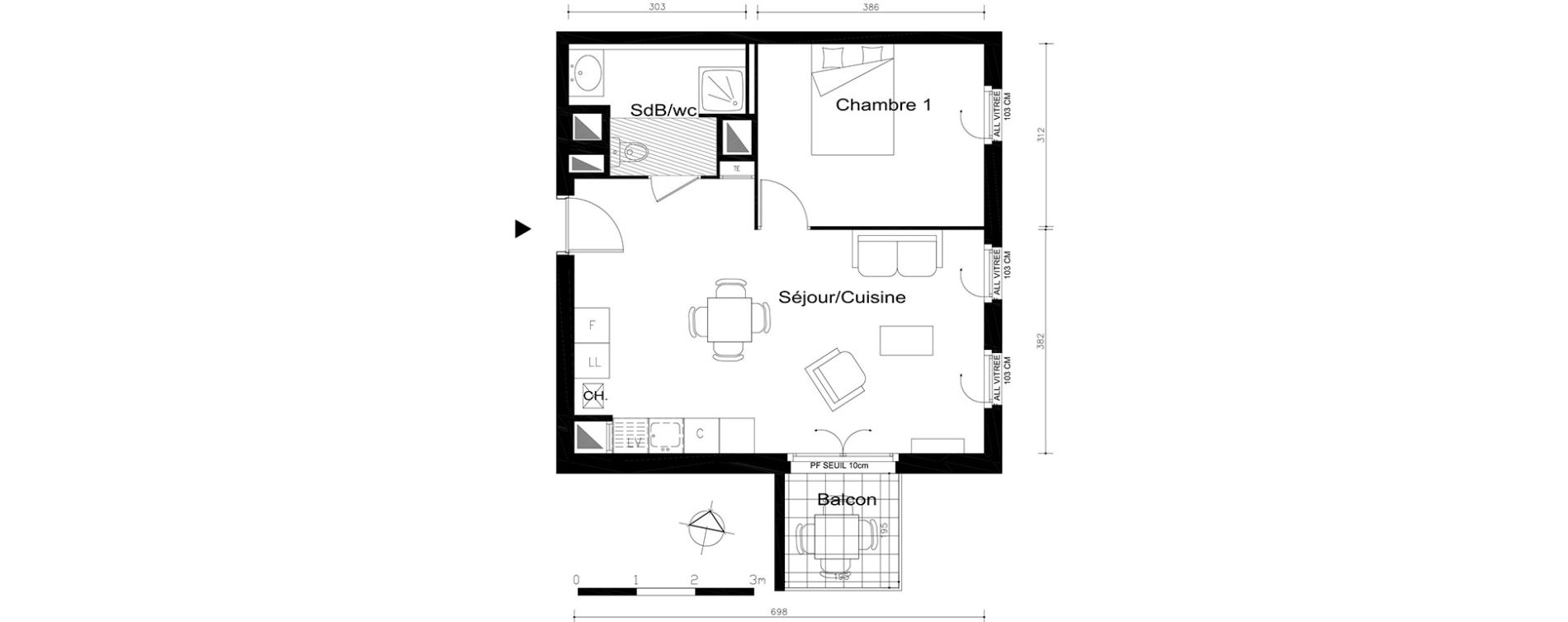 Appartement T2 de 46,35 m2 &agrave; V&eacute;nissieux Centre