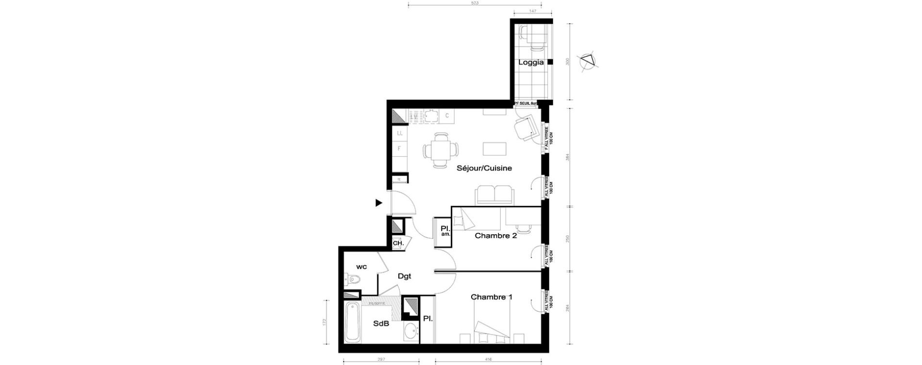 Appartement T3 de 58,30 m2 &agrave; V&eacute;nissieux Centre