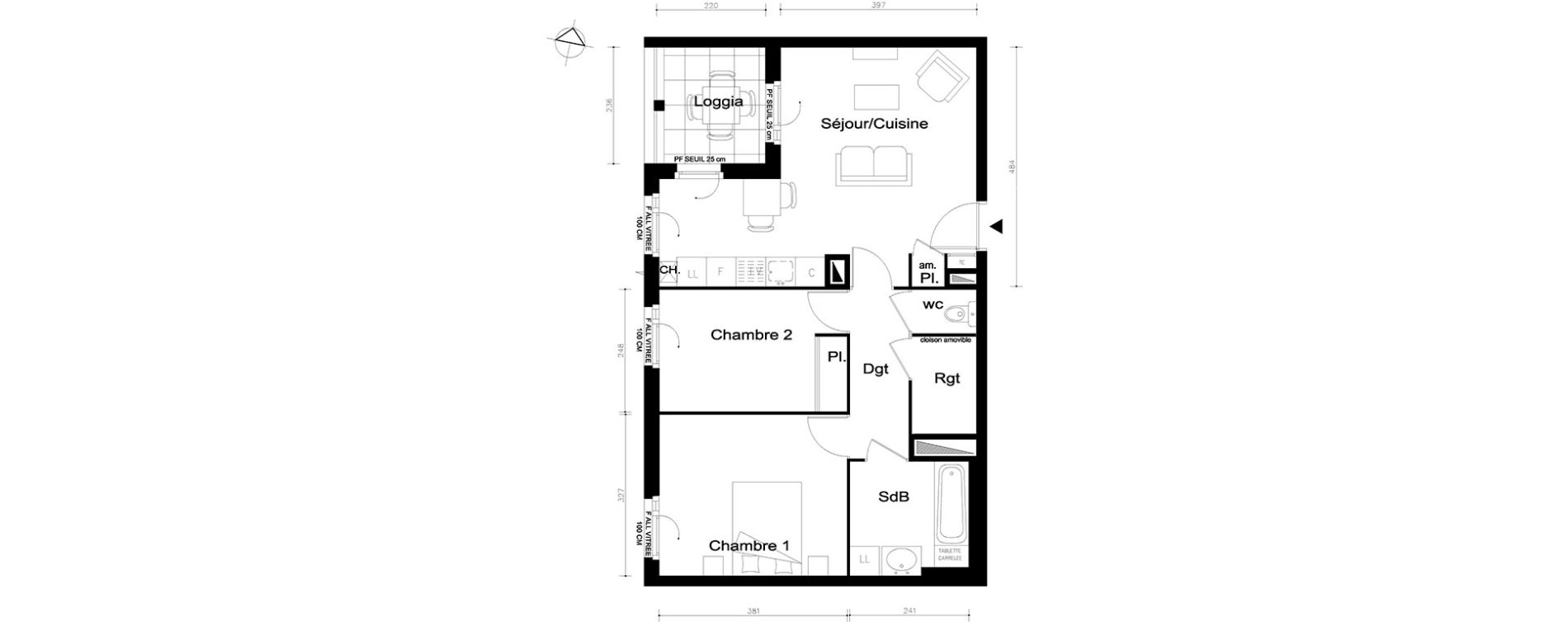 Appartement T3 de 58,90 m2 &agrave; V&eacute;nissieux Centre