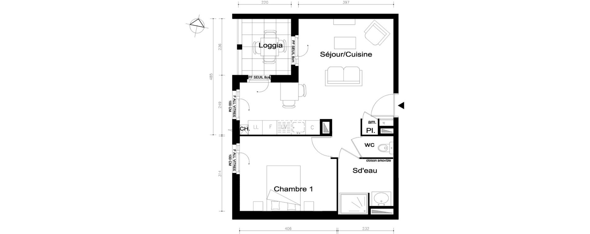Appartement T2 de 43,55 m2 &agrave; V&eacute;nissieux Centre