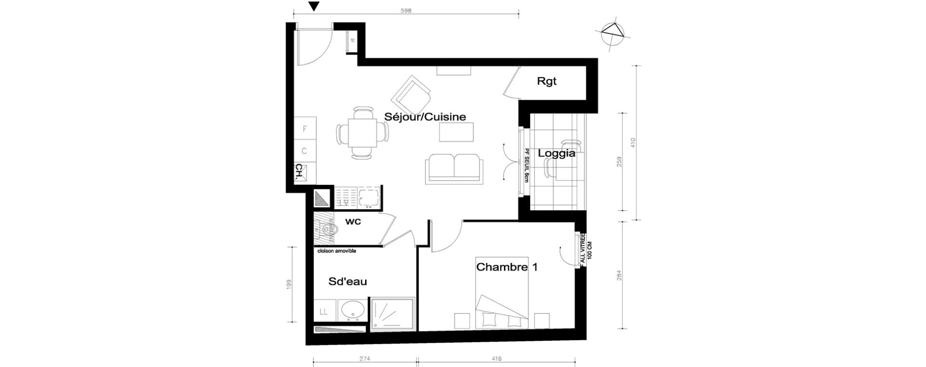 Appartement T2 de 46,00 m2 &agrave; V&eacute;nissieux Centre
