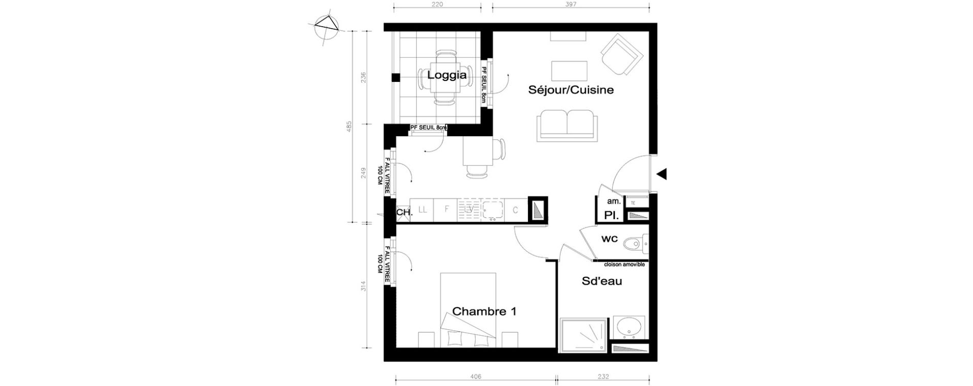 Appartement T2 de 43,55 m2 &agrave; V&eacute;nissieux Centre