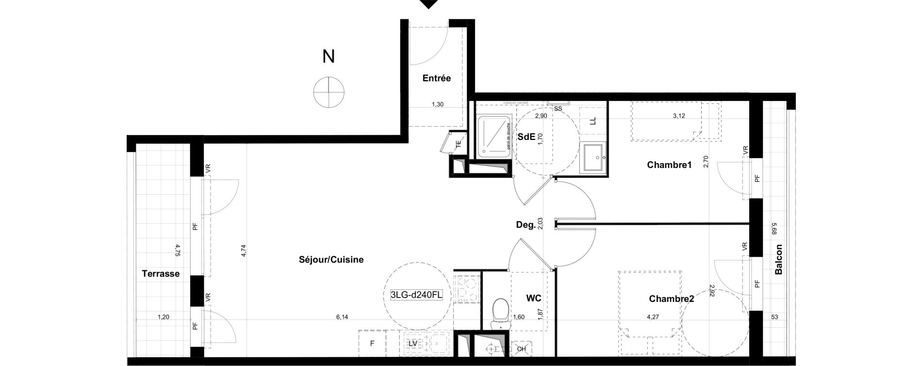 Appartement T3 de 64,34 m2 &agrave; V&eacute;nissieux Grand parilly