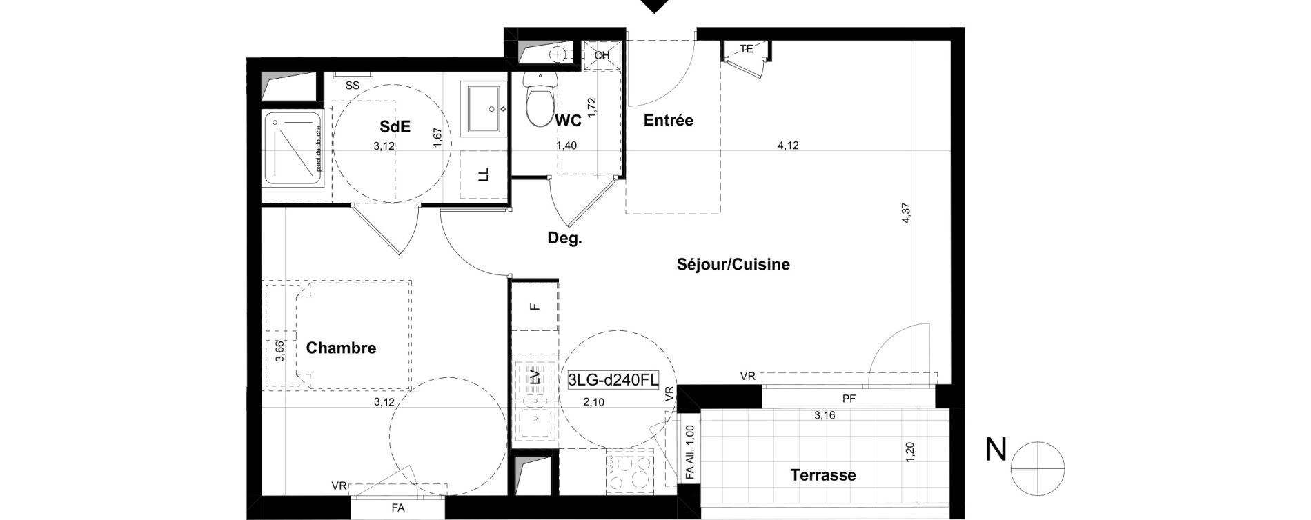 Appartement T2 de 42,36 m2 &agrave; V&eacute;nissieux Grand parilly