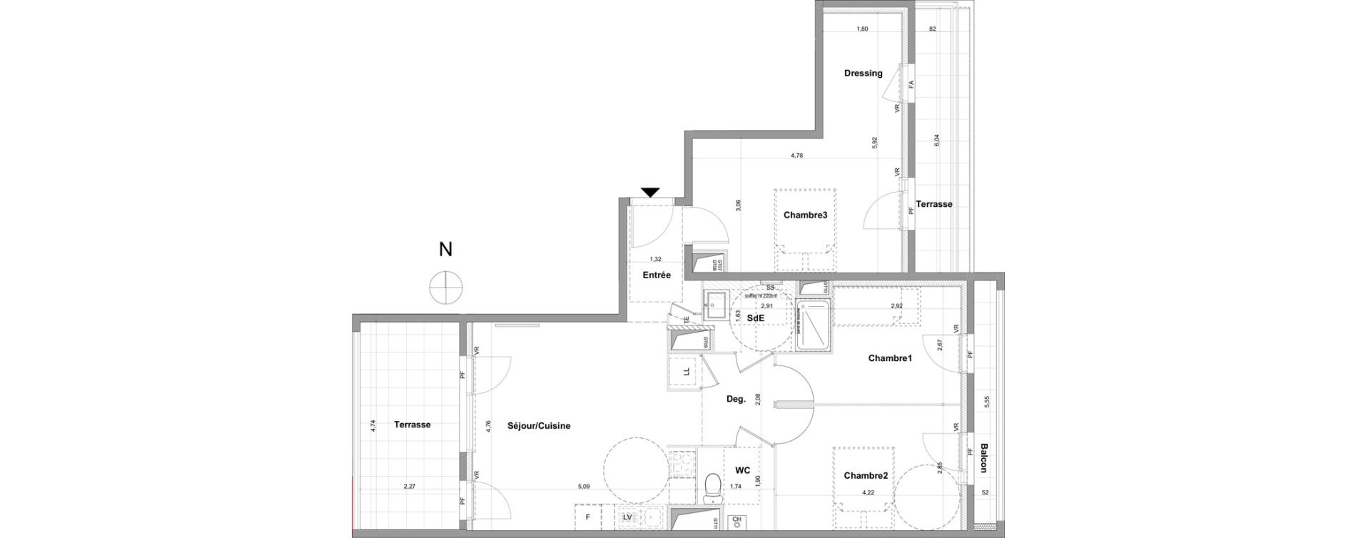 Appartement T4 de 81,24 m2 &agrave; V&eacute;nissieux Grand parilly