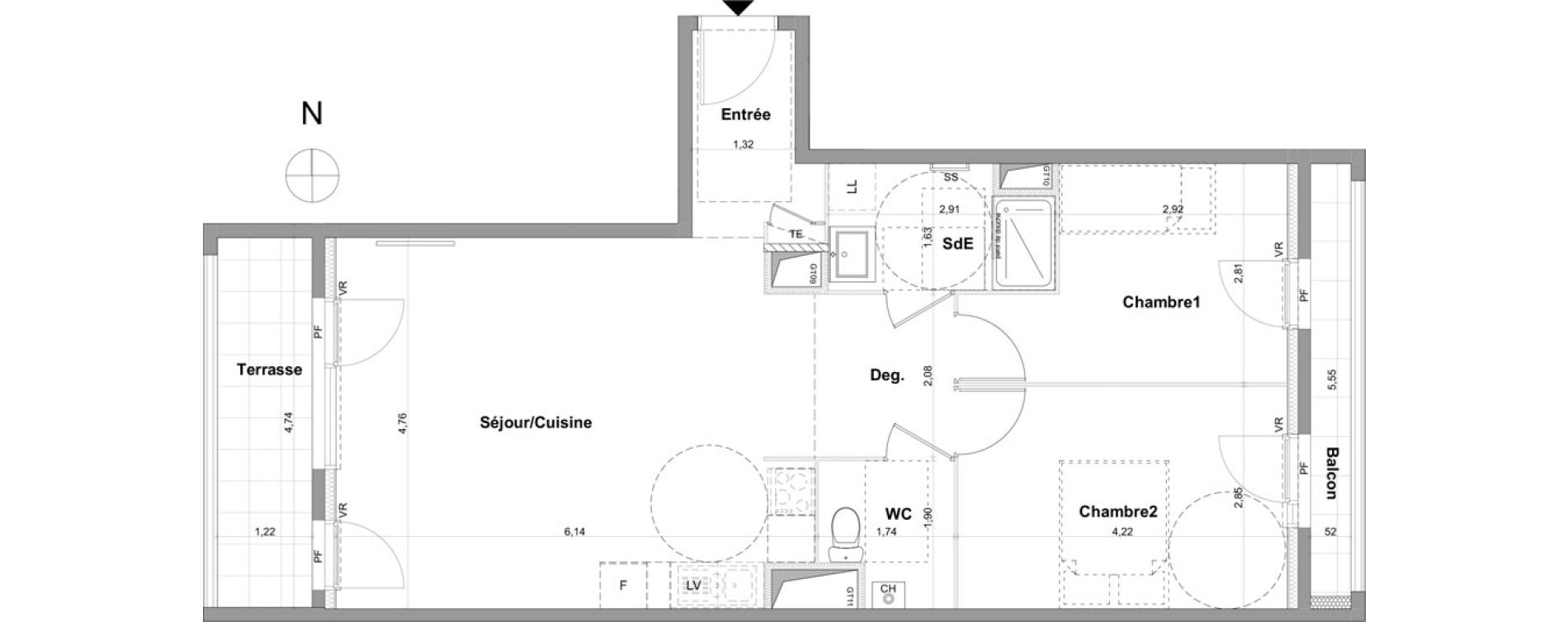 Appartement T3 de 64,82 m2 &agrave; V&eacute;nissieux Grand parilly