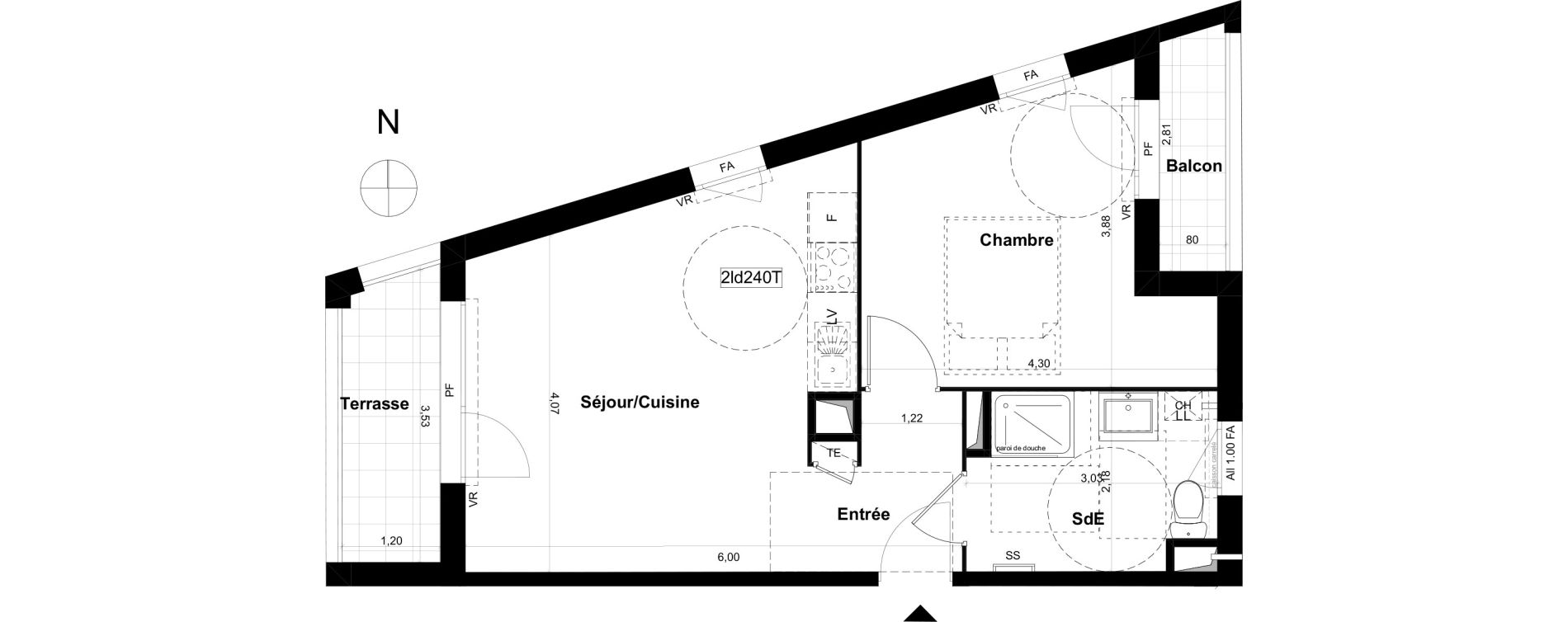 Appartement T2 de 41,93 m2 &agrave; V&eacute;nissieux Grand parilly