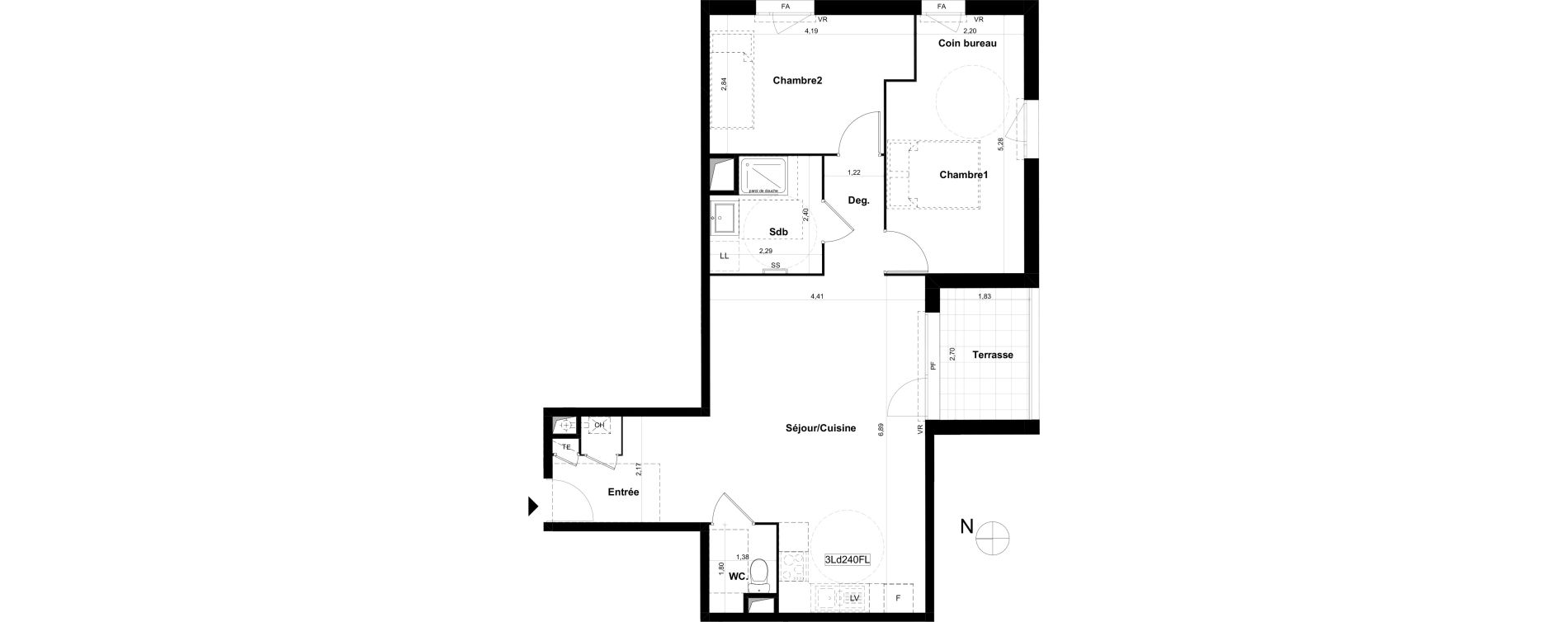 Appartement T3 de 69,48 m2 &agrave; V&eacute;nissieux Grand parilly