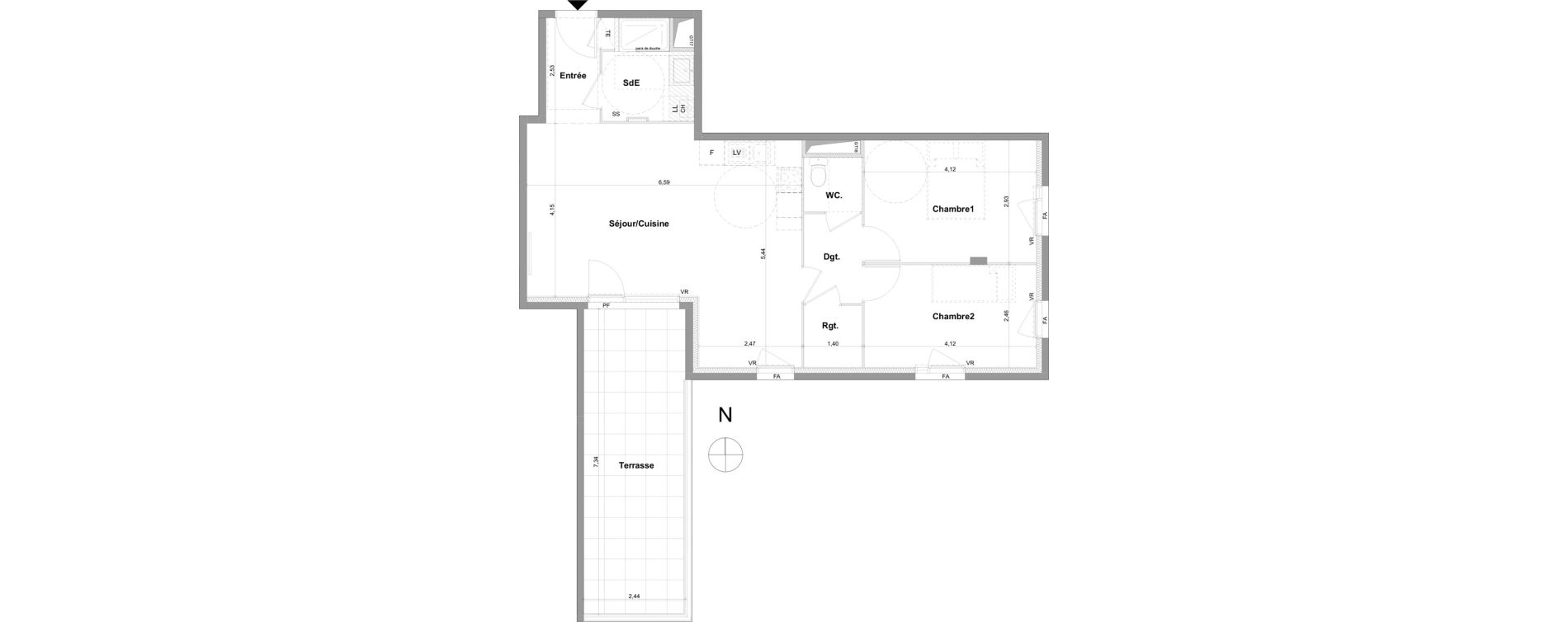 Appartement T3 de 67,48 m2 &agrave; V&eacute;nissieux Grand parilly