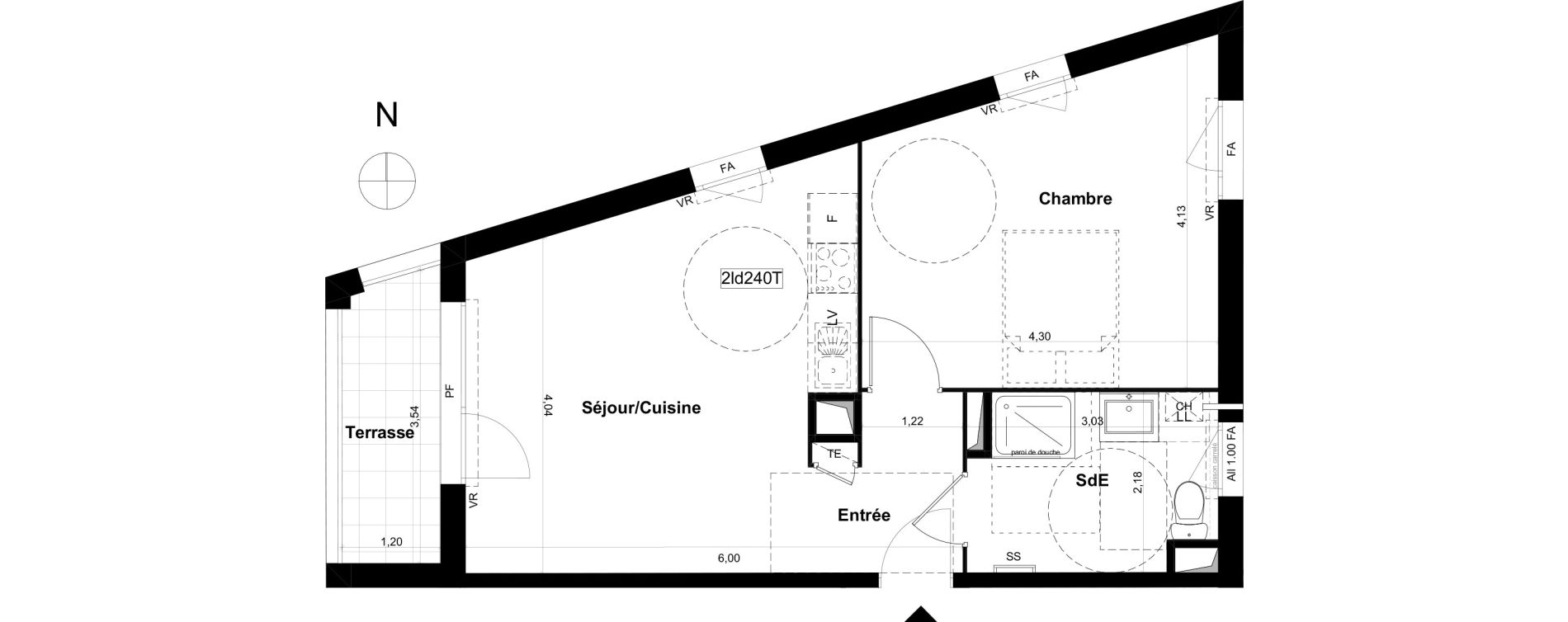 Appartement T2 de 44,94 m2 &agrave; V&eacute;nissieux Grand parilly